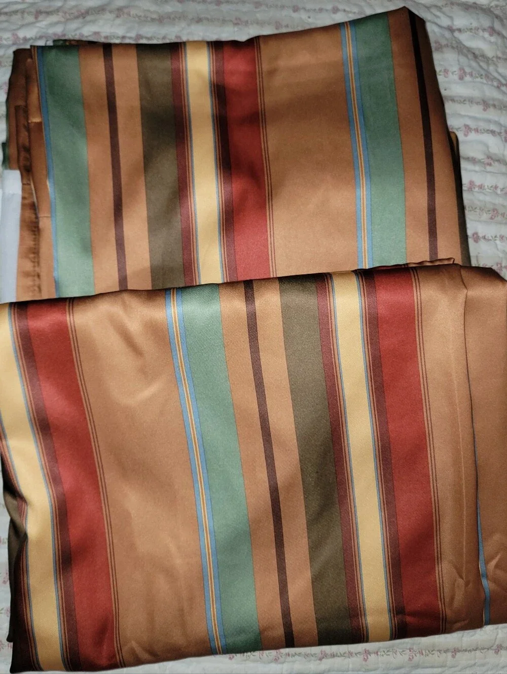 Pier One Curtains (2) in Tan, Red & Aqua Striped. Lined Pole Pocket 54X84